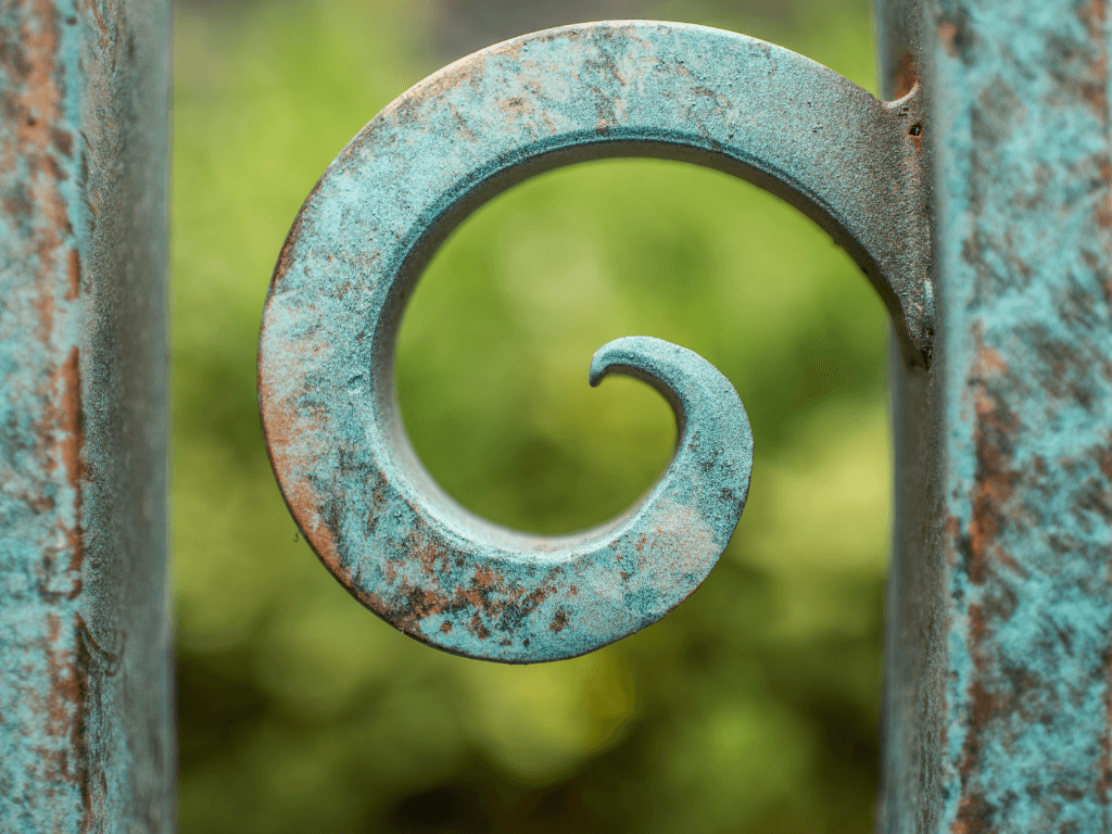 Steel gate curl with Patina Effect Upclose